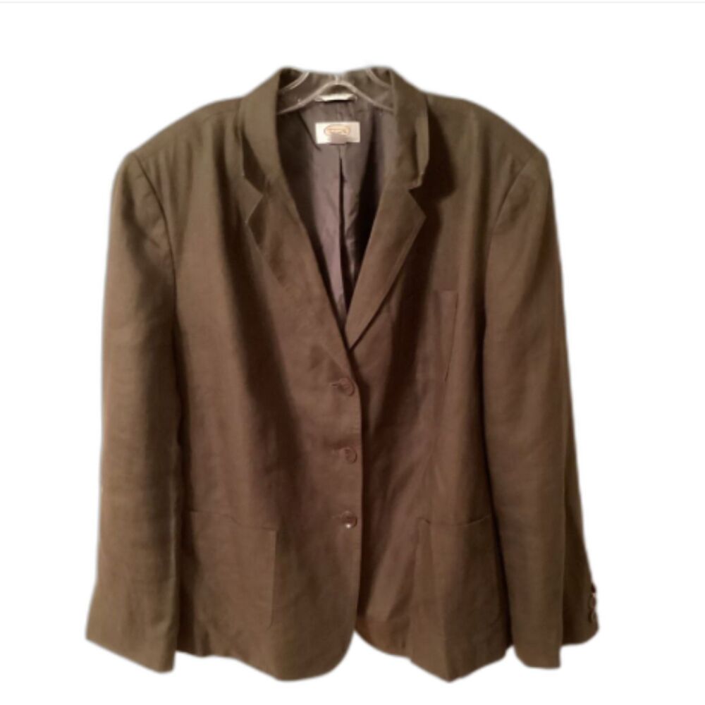 VINTAGE TALBOTS SIZE 18W OLIVE GREEN IRISH LINEN 3 BUTTON BLAZER